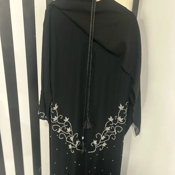 Modest Abaya Dress Open Front Black Size 58 in length Lightweight Elegant - Picture 7 of 8